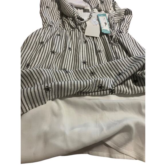 French Grey NWT Gray and Cream Striped Embroidered Halter Mini Dress-size Small - Picture 7 of 13